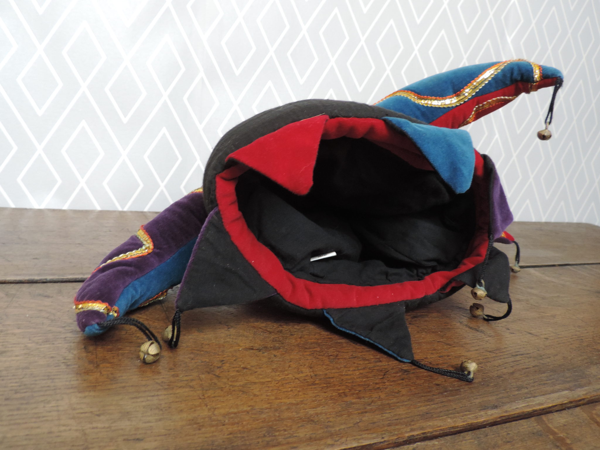 Chapeau De Bouffon Arlequin Noir Et Blanc Avec Clochettes - Costume Halloween, Noël, Fête Médiévale