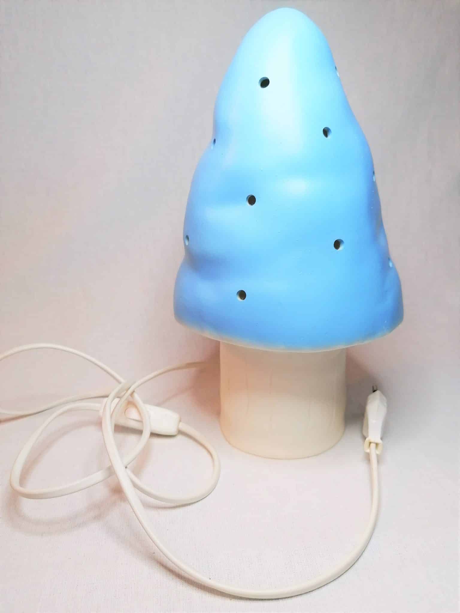 Lampe champignon mushroom bleue vintage - Ressourcerie Histoires Sans Fin