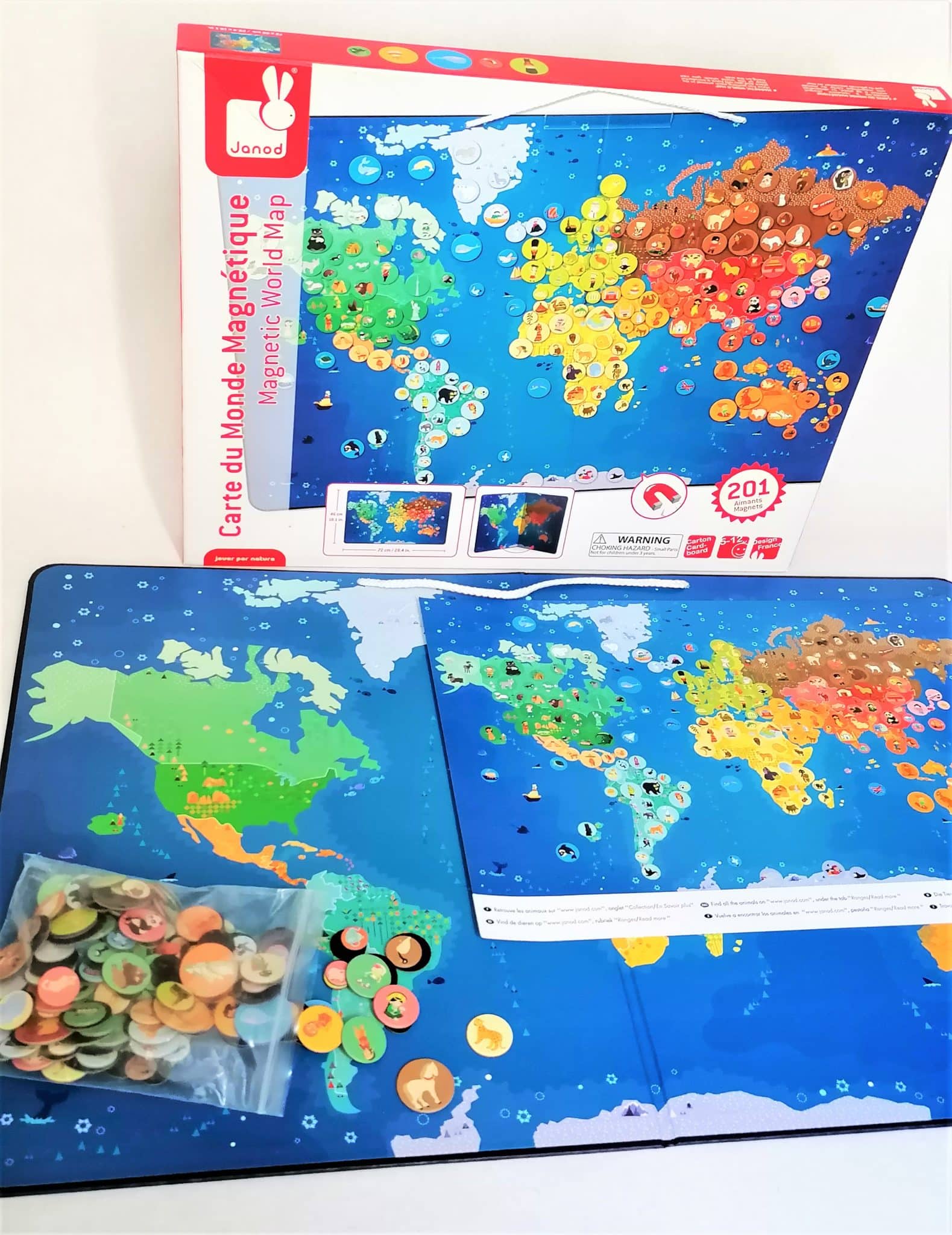 Carte du Monde en bois - Puzzle du monde magnétique, JANOD